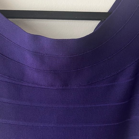 Herve Leger Liza Bandage Plum Berry Boat Neck Flared Dress Authentic - Picture 7 of 16